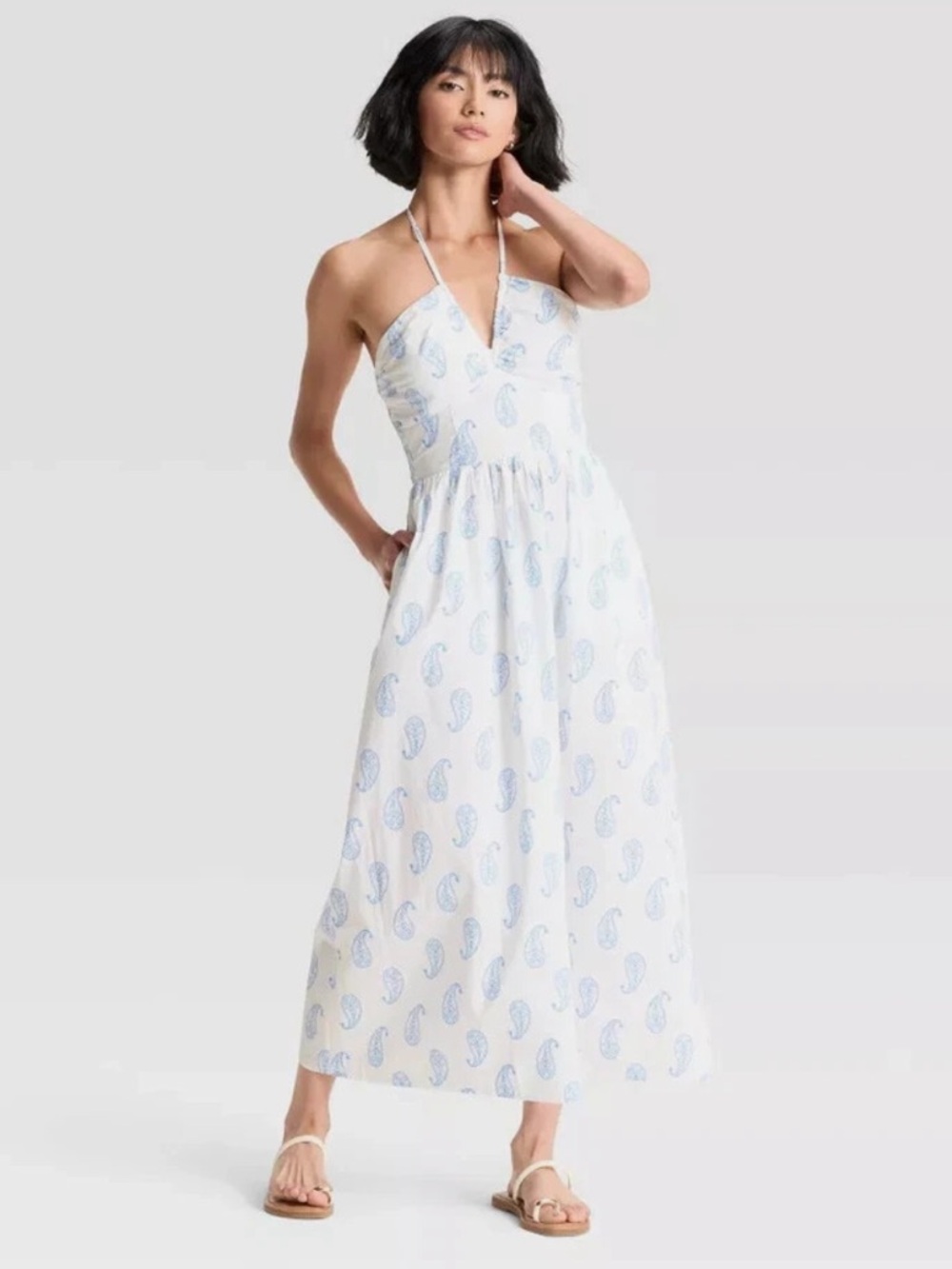 Universal Thread White Paisley Maxi Halter A-Line Dress